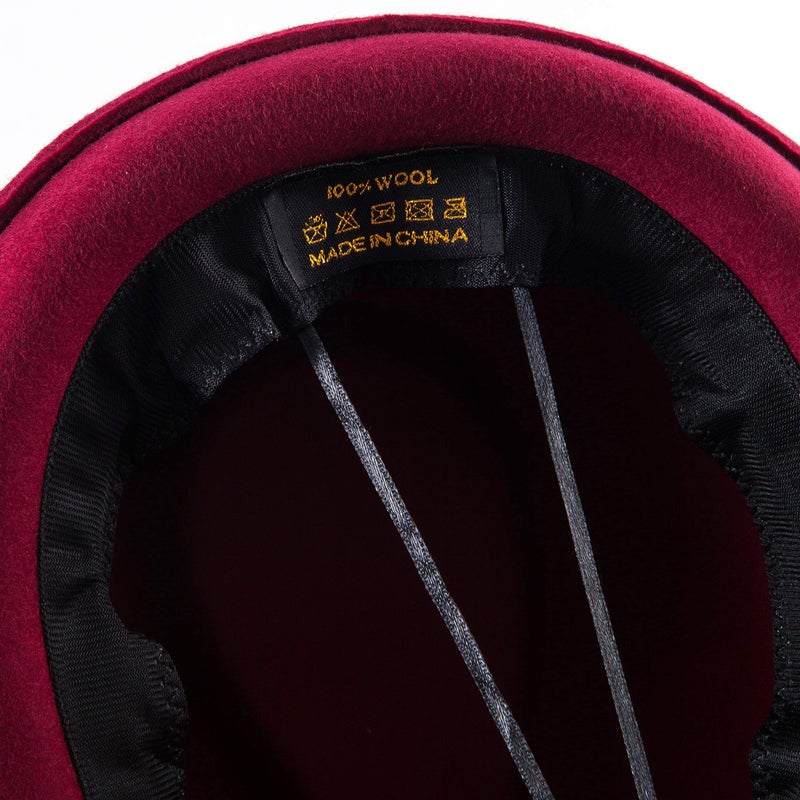 LADYBRO Wine Red Fedora Men Short Brim Hat for Ladies Classic Trilby 100% Wool, 7 1/4 - Image 5